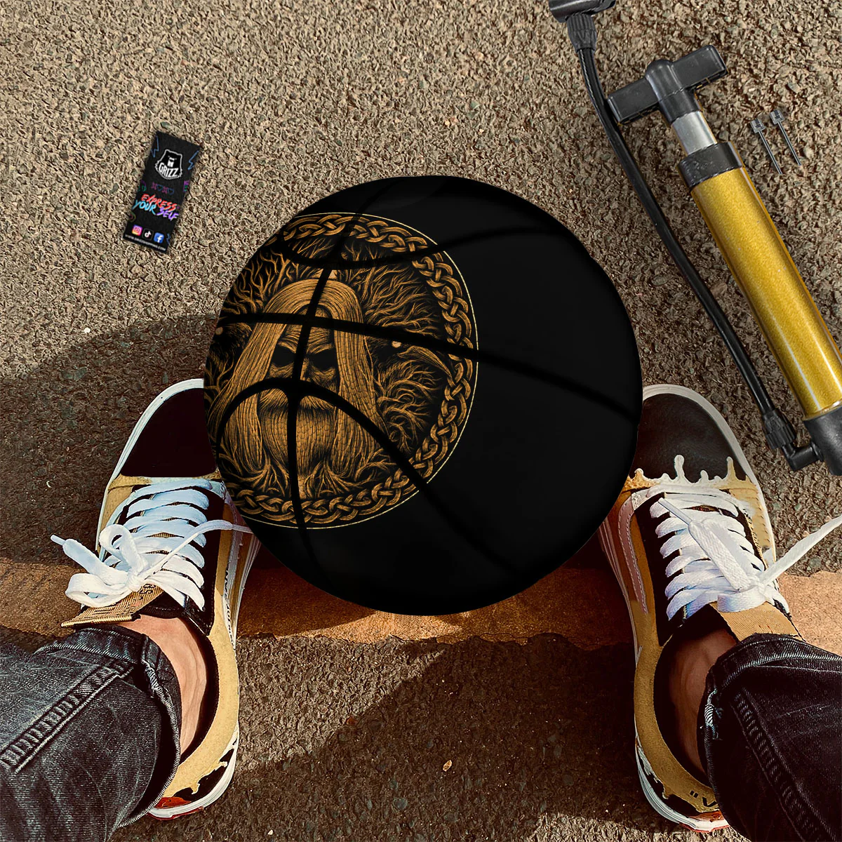 Odin Gold With Muninn And Huginn Print Basketball - Image 2