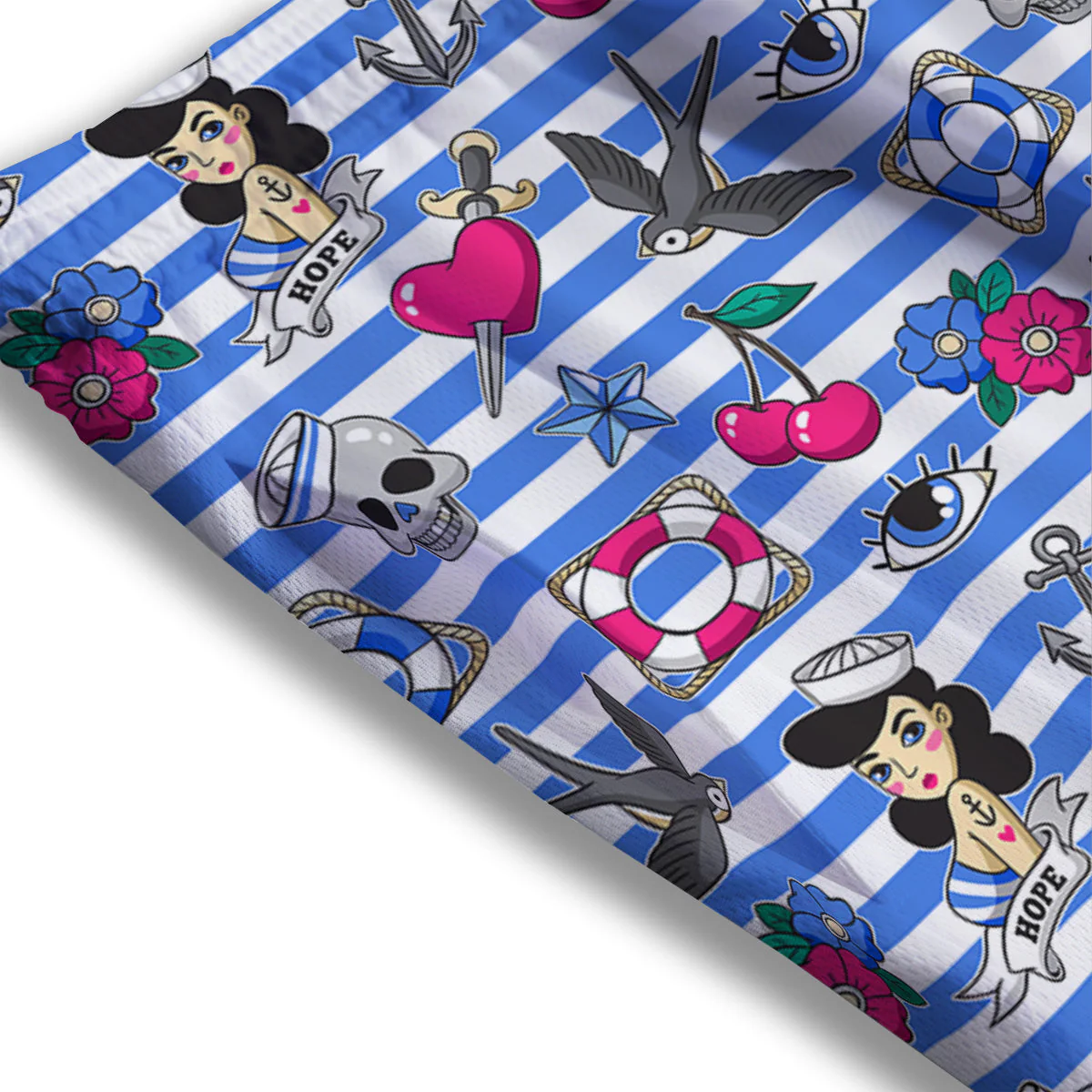 Old School Sailor Striped Print Pattern Mesh Shorts - Image 3