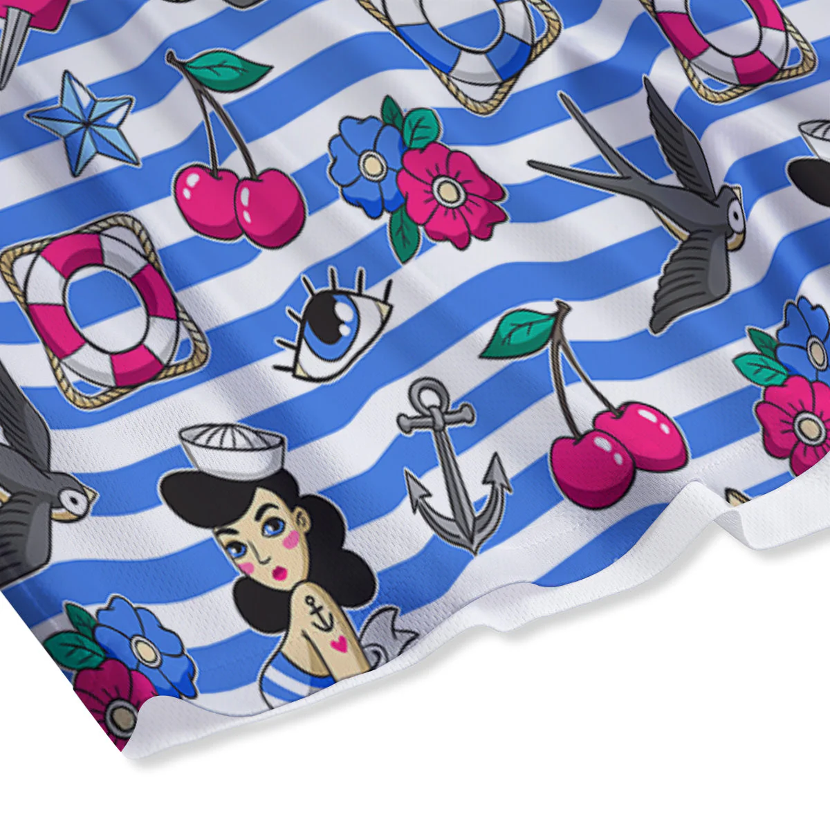 Old School Sailor Striped Print Pattern Mesh Shorts - Image 4