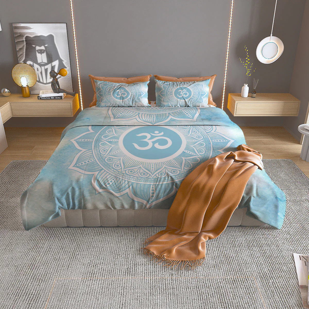 Om Mandala Blue Print Duvet Cover Bedding Set