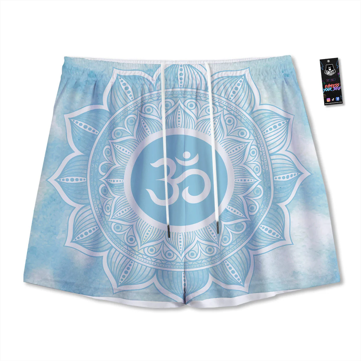 Om Mandala Blue Print Mesh Shorts
