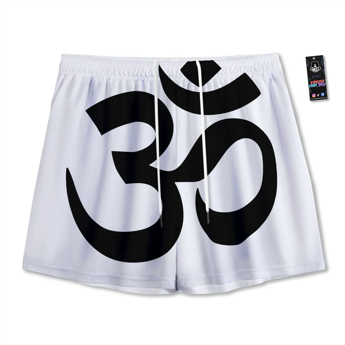 Om White And Black Print Mesh Shorts