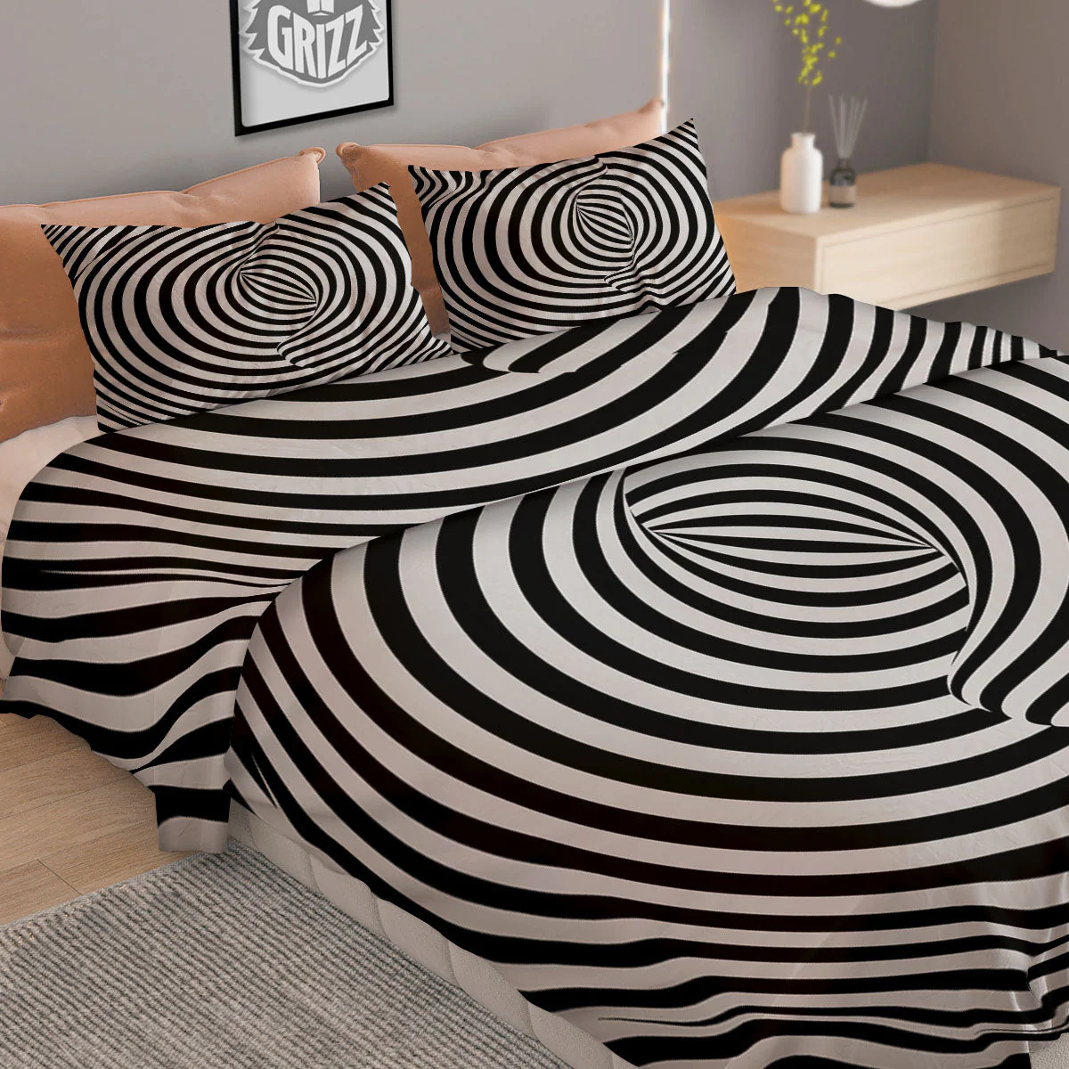 Optical illusion Black And White Print Duvet Cover Bedding Set - Image 2