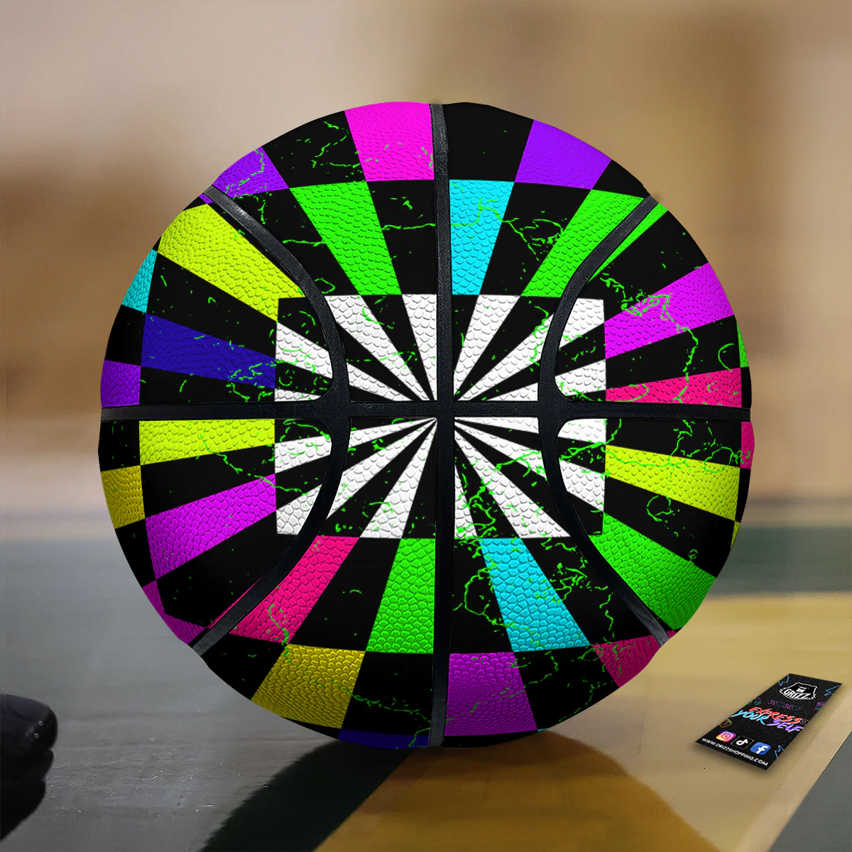 Optical Illusion Neon Abstract Print Basketball
