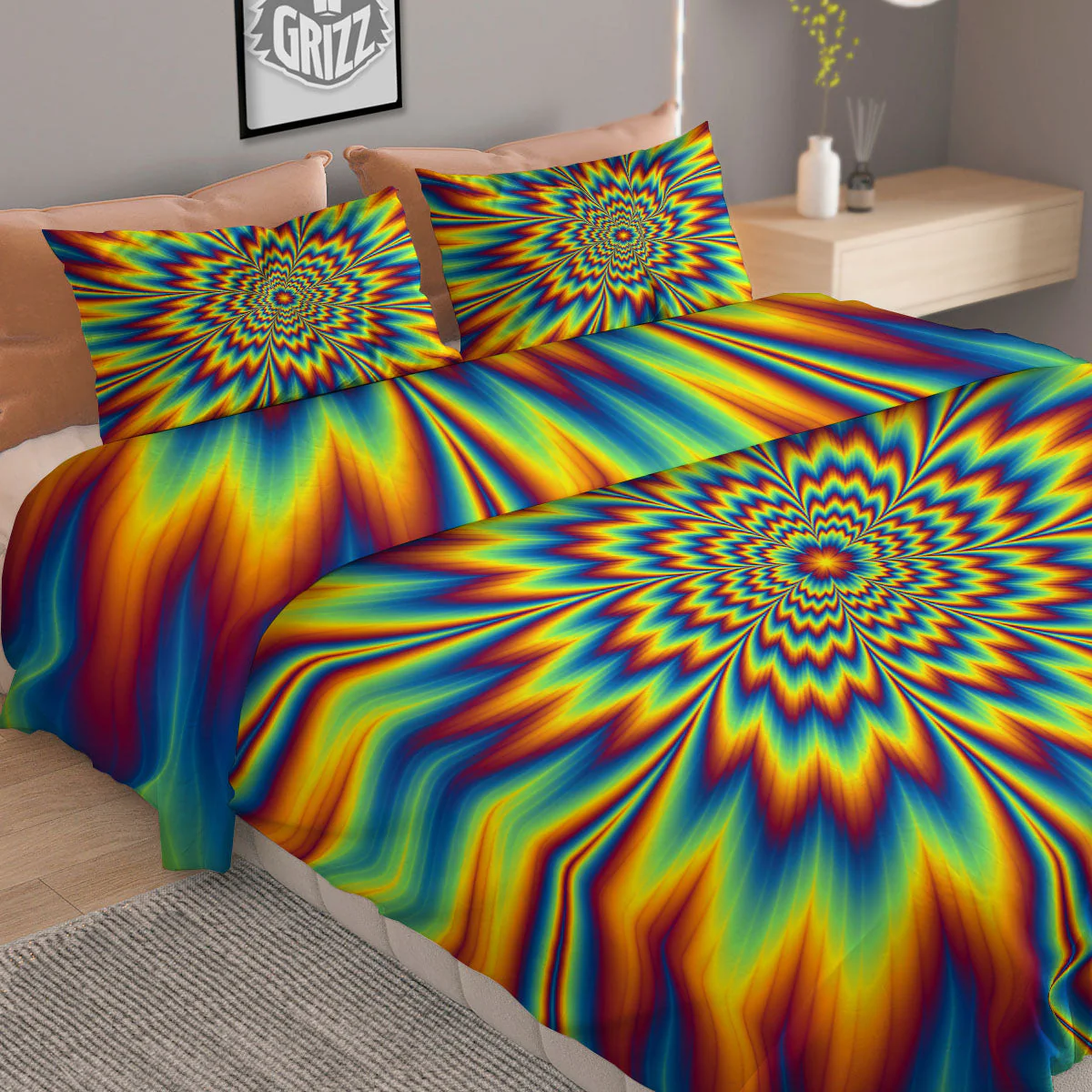 Optical Illusion Neon Psychedelic Duvet Cover Bedding Set - Image 2