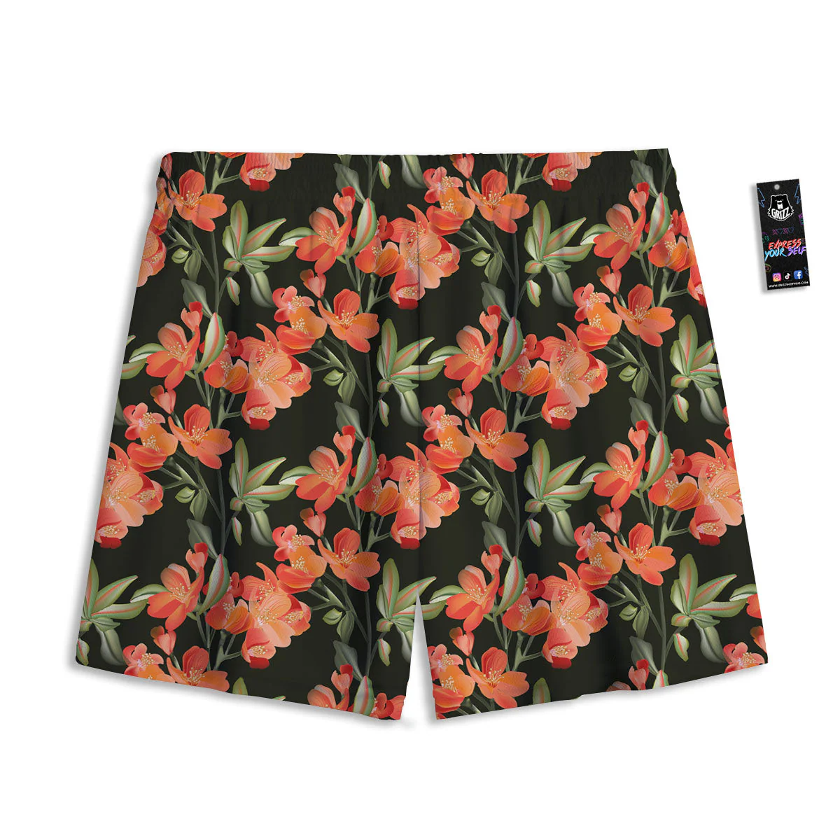 Orange Alstroemeria Print Pattern Mesh Shorts - Image 2