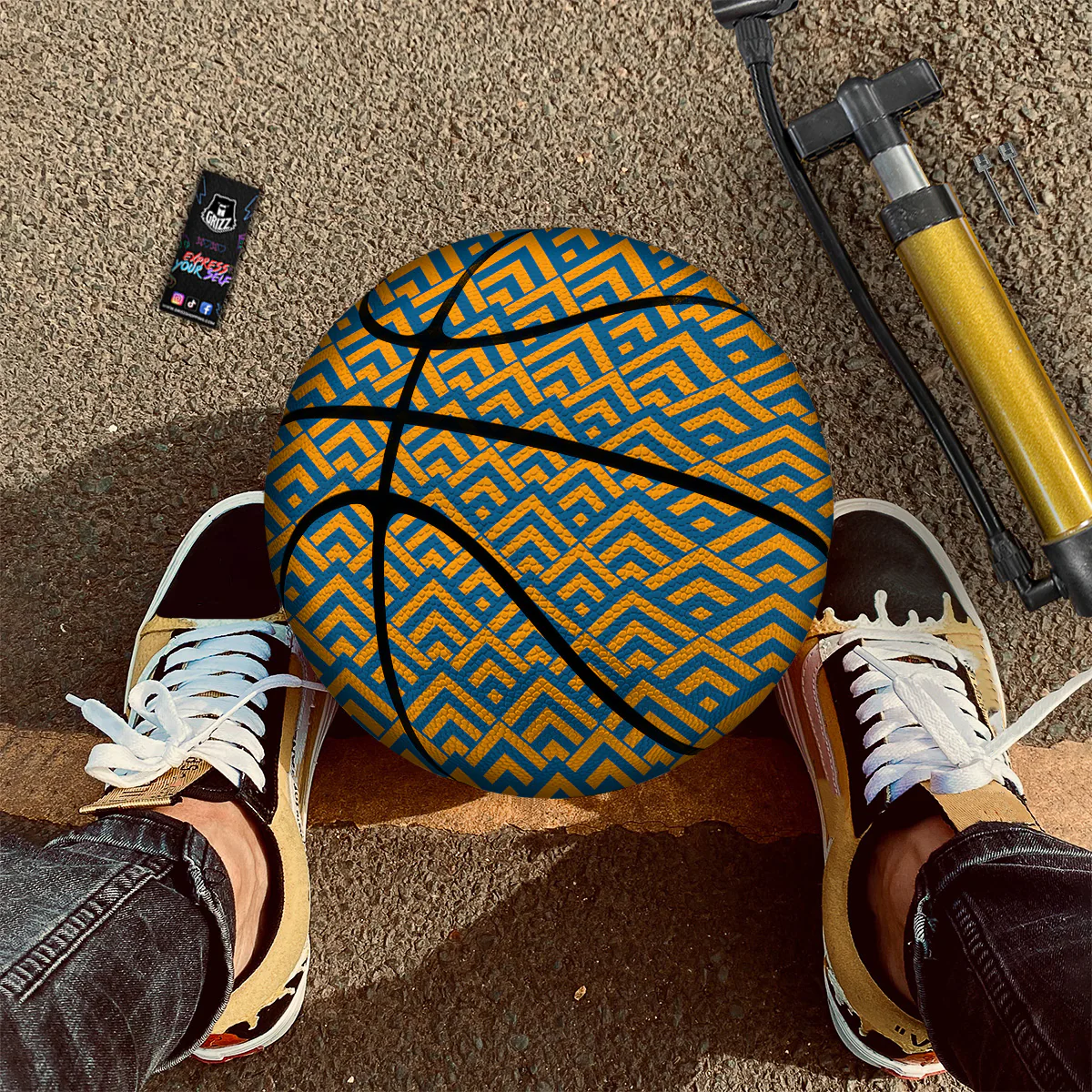 Orange And Blue Chevrons Print Pattern Basketball - Image 2