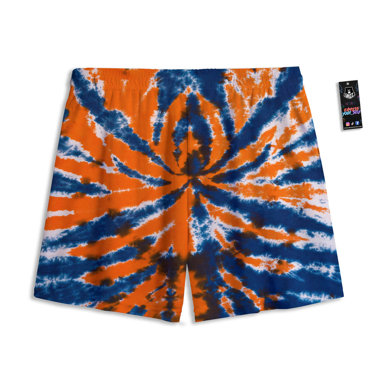 Orange And Blue Tie Dye Spider Print Mesh Shorts - Image 2
