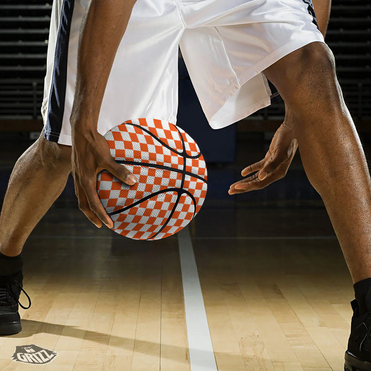 Orange And White Checkered Print Pattern Basketball - Image 3