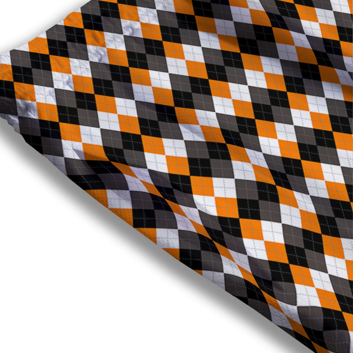 Orange And White Grey Black Argyle Print Mesh Shorts - Image 3