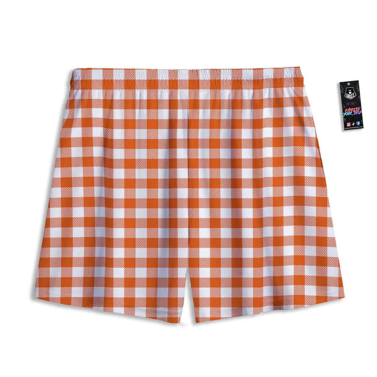 Orange Burnt And White Check Print Mesh Shorts - Image 2
