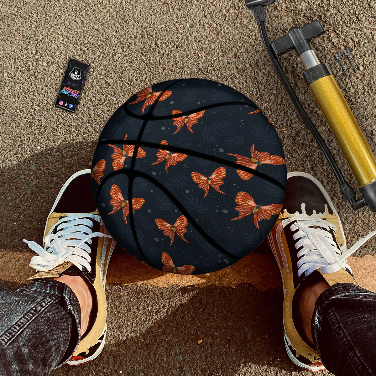 Orange Butterfly Monarch Print Pattern Basketball - Image 2