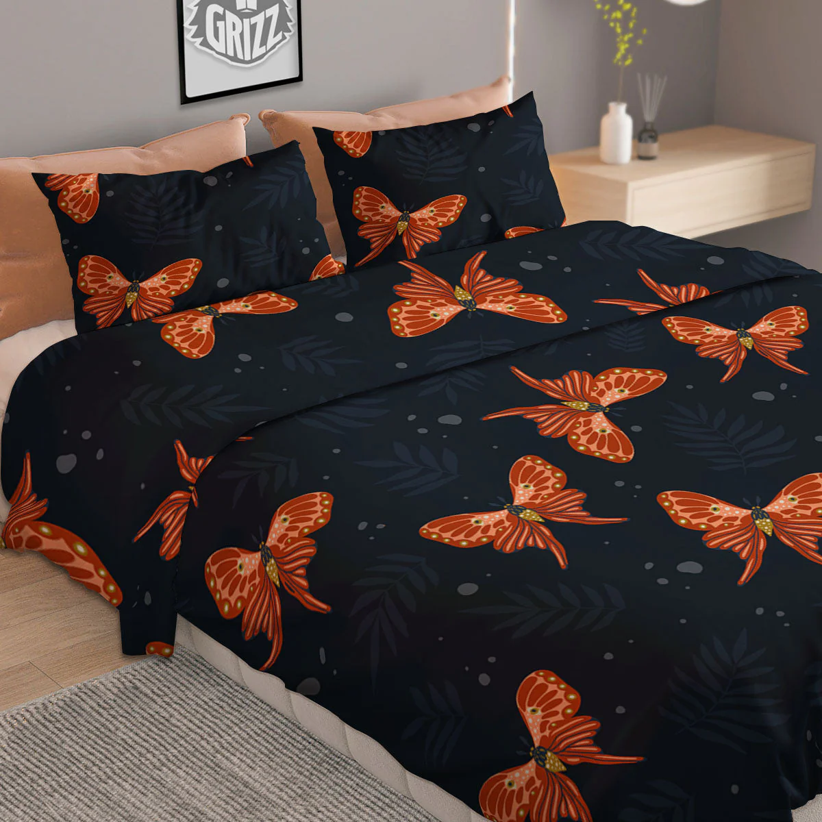 Orange Butterfly Monarch Print Pattern Duvet Cover Bedding Set - Image 2