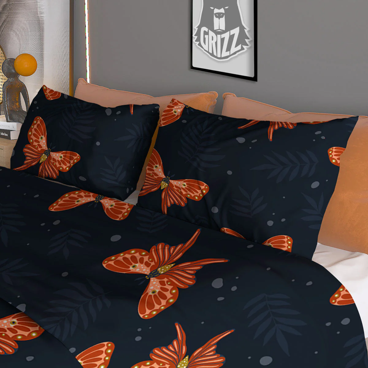 Orange Butterfly Monarch Print Pattern Duvet Cover Bedding Set - Image 3