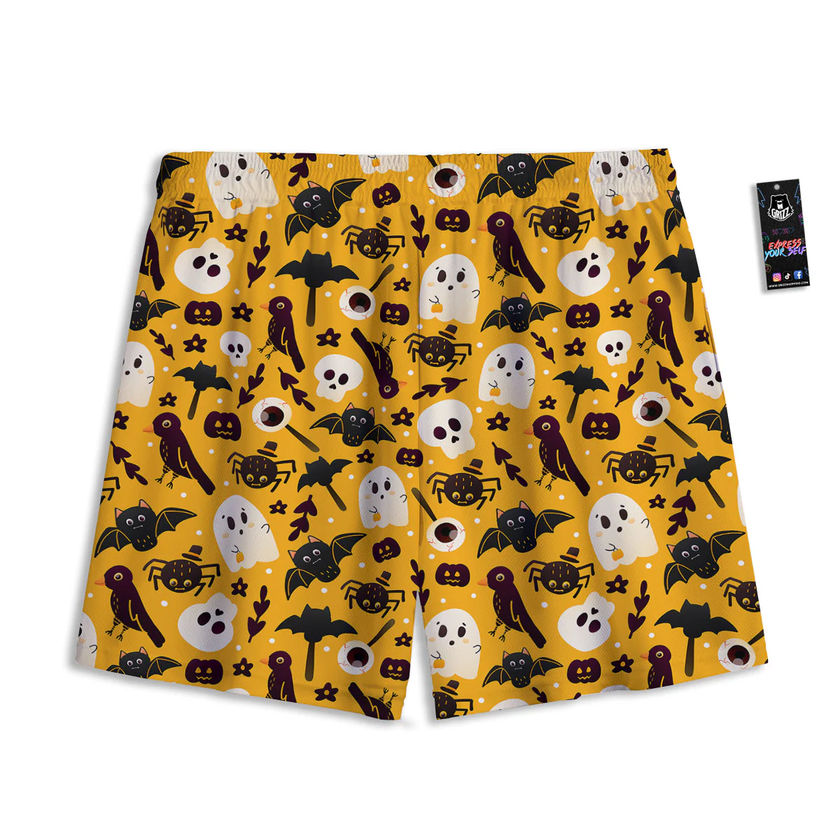 Orange Color Halloween Cute Print Pattern Mesh Shorts - Image 2
