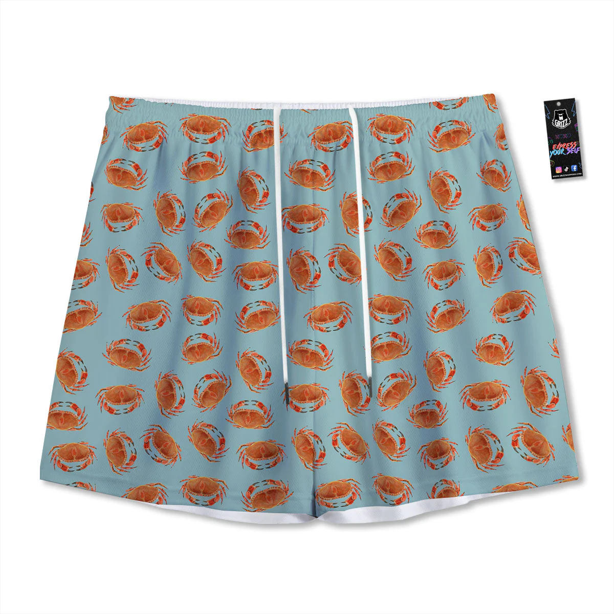 Orange Crab Print Pattern Mesh Shorts