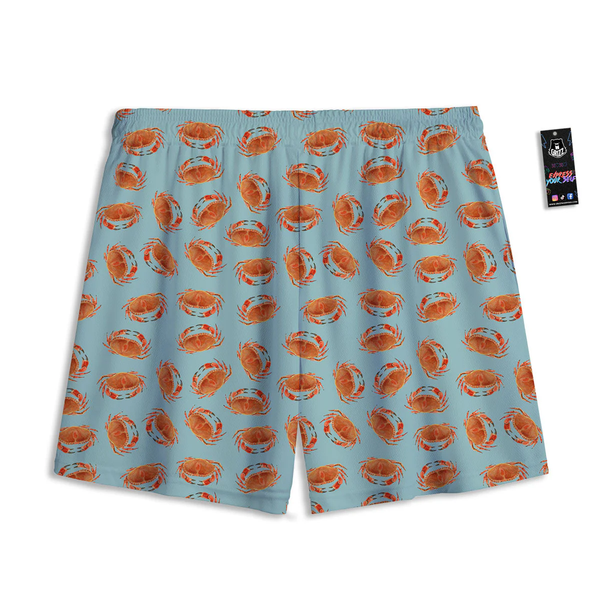 Orange Crab Print Pattern Mesh Shorts - Image 2