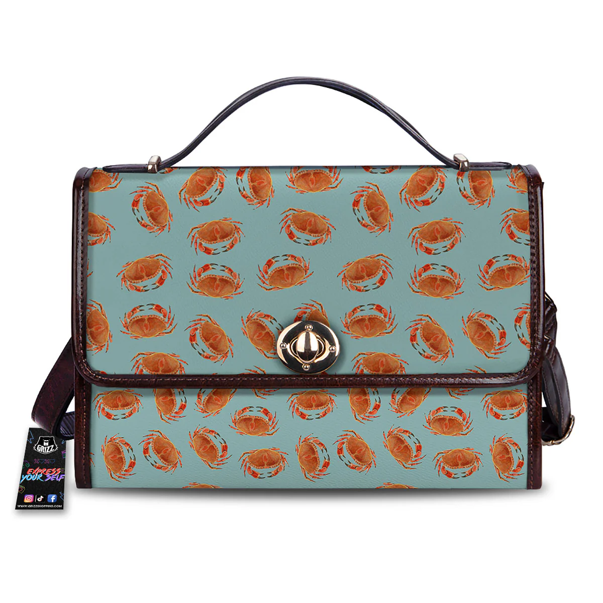 Orange Crab Print Pattern Women's Satchel Bag