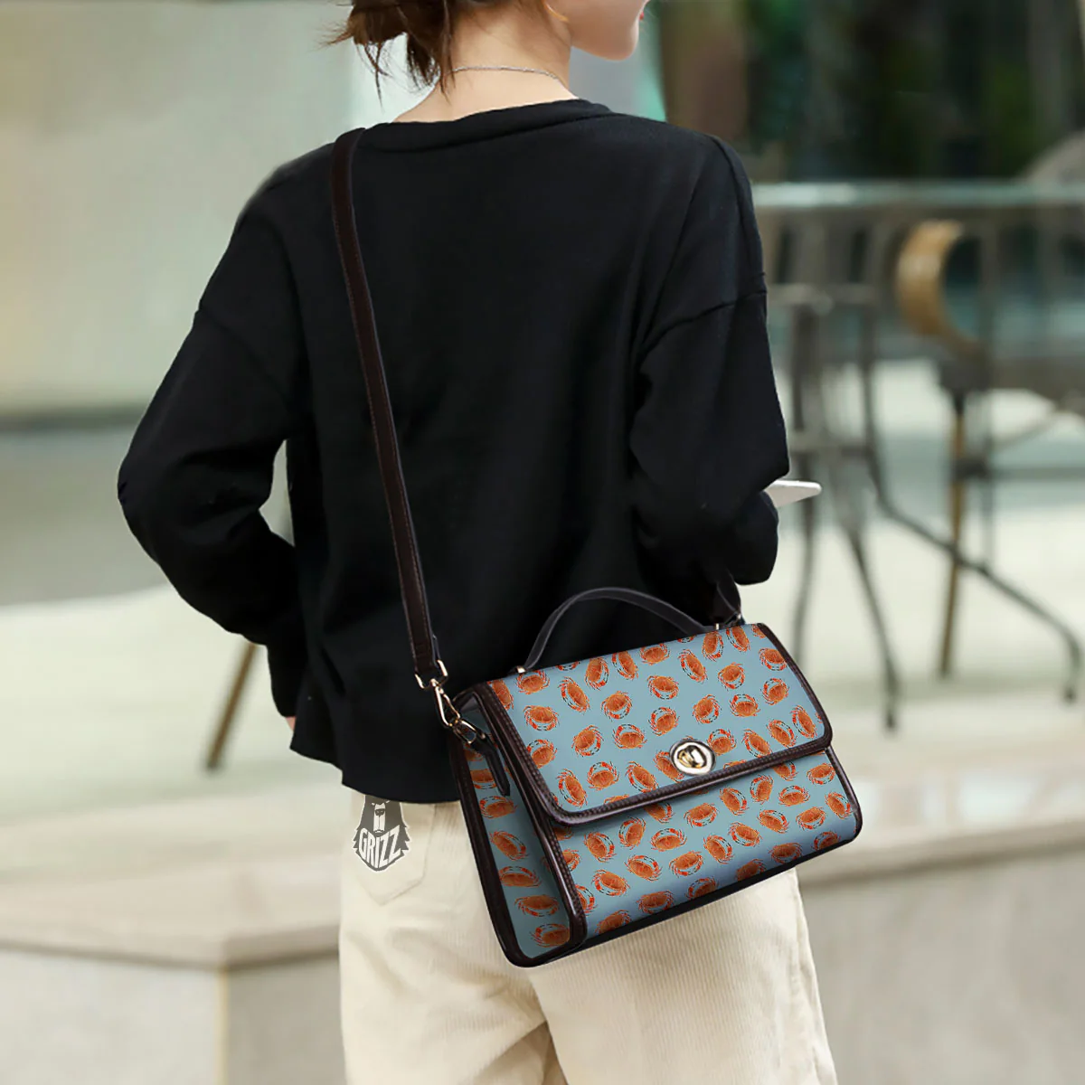 Orange Crab Print Pattern Women's Satchel Bag - Image 3