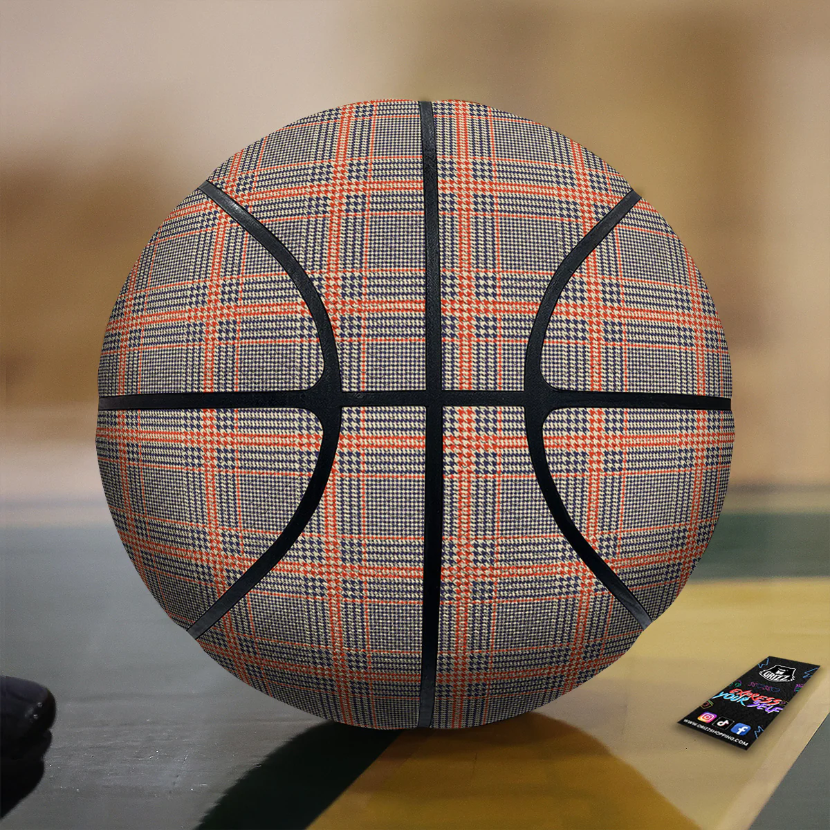 Orange Glen And Blue Beige Plaid Print Basketball