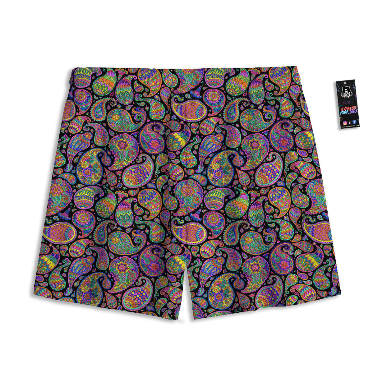 Orange Green And Pink Paisley Print Mesh Shorts - Image 2
