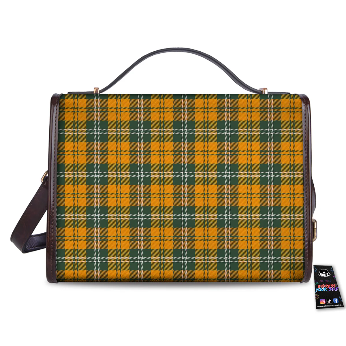 Orange White And Green Plaid Print Pattern Women's Satchel Bag - Image 2