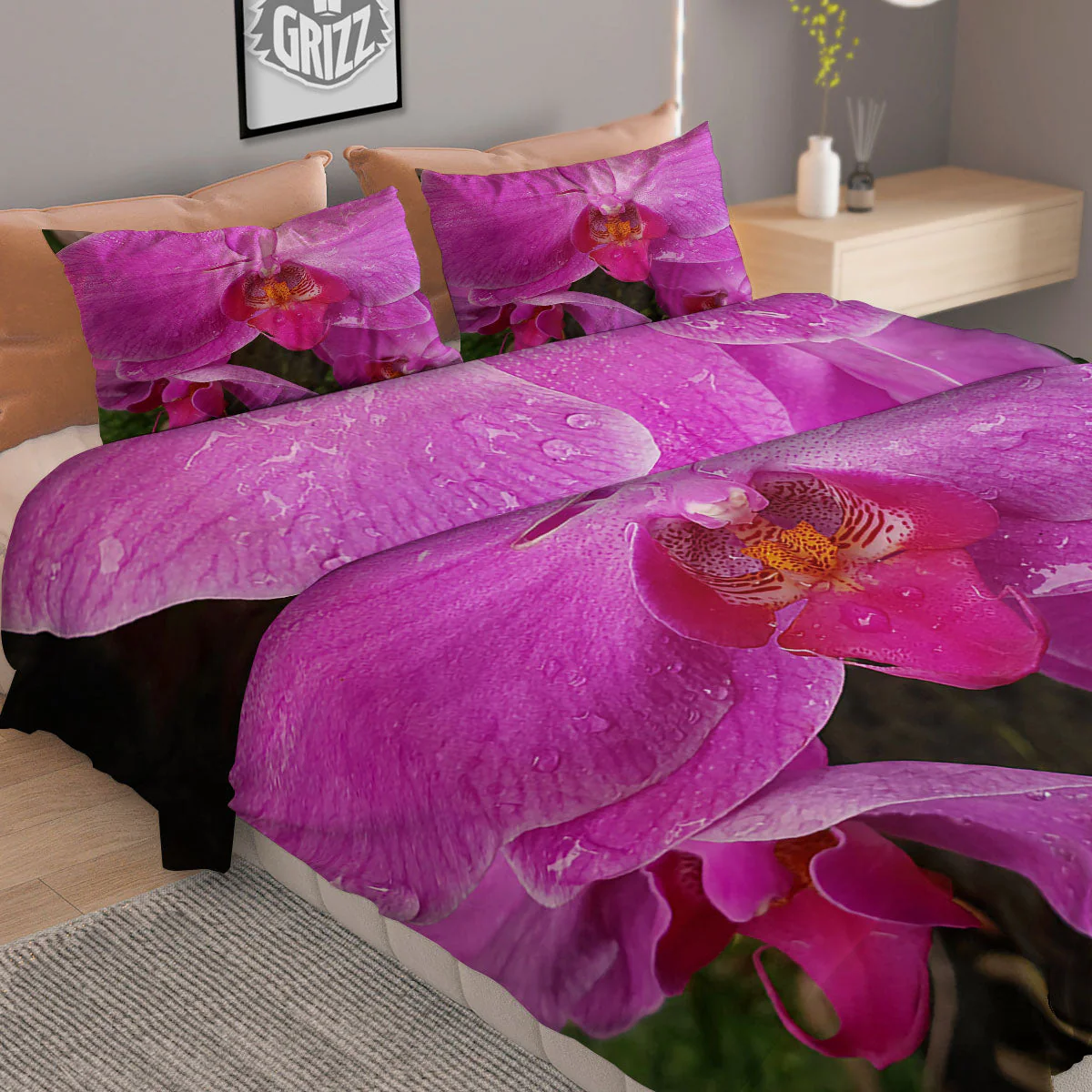Orchid Flower Magenta Print Duvet Cover Bedding Set - Image 2
