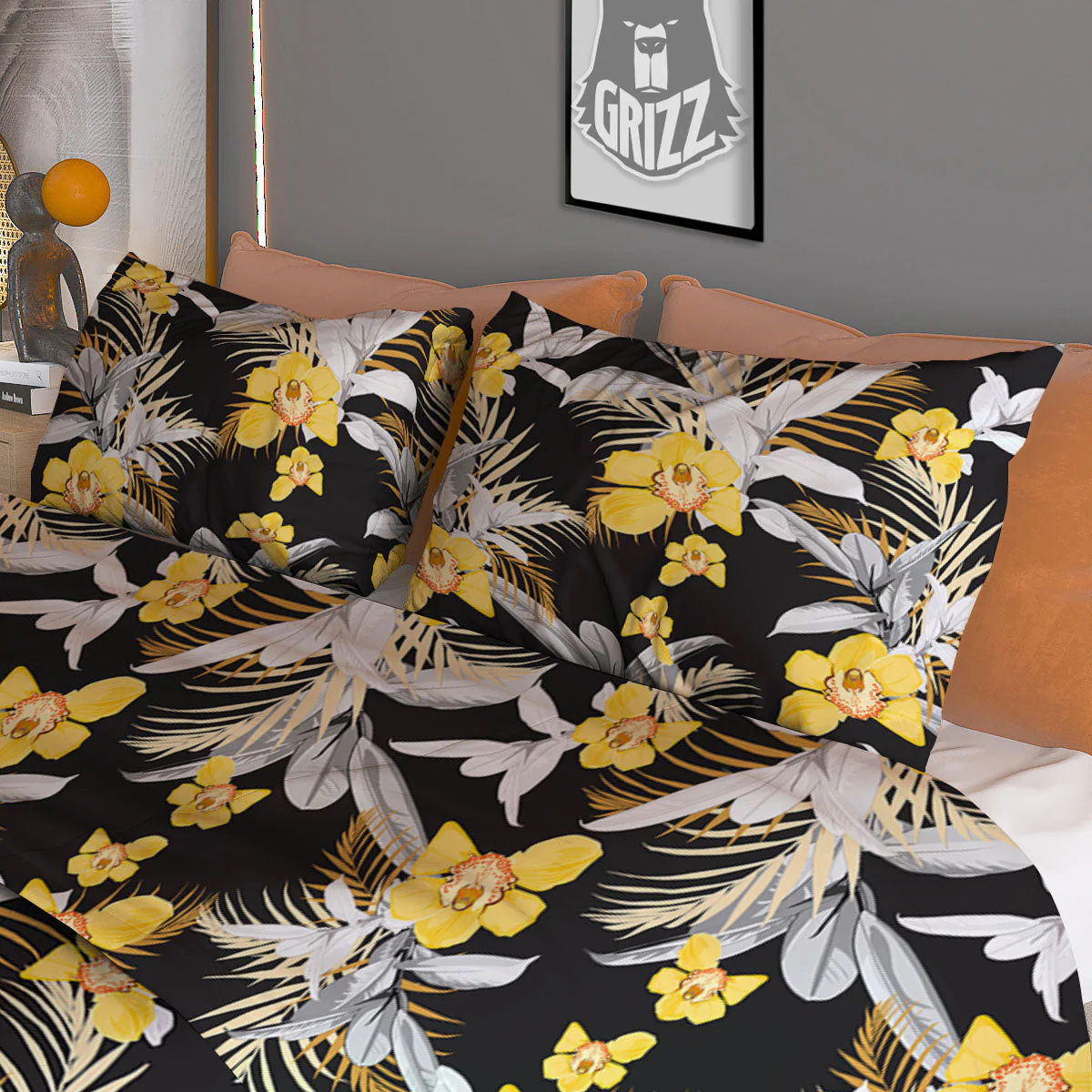 Orchid Yellow Print Pattern Duvet Cover Bedding Set - Image 3