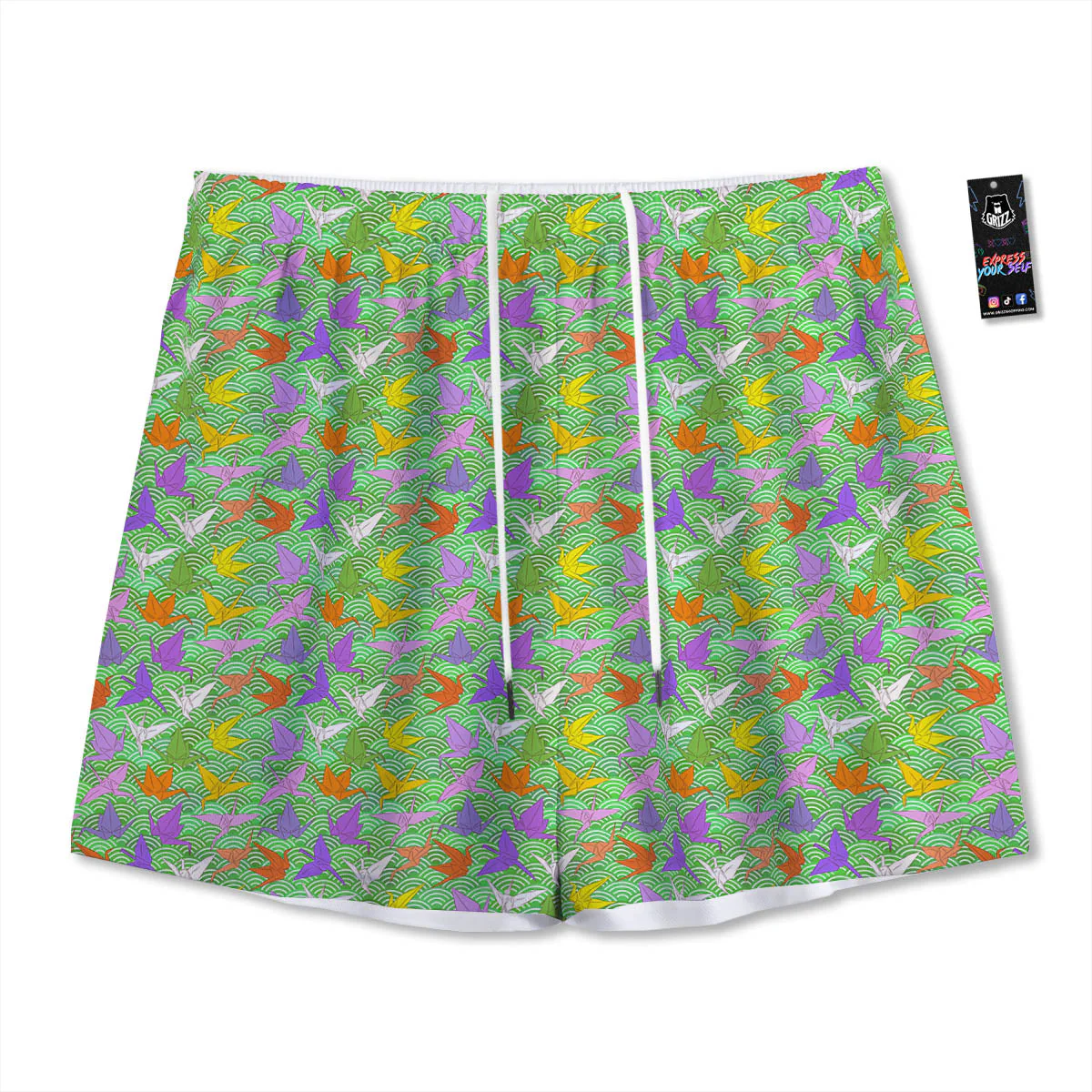 Origami Bird Colorful Print Pattern Mesh Shorts