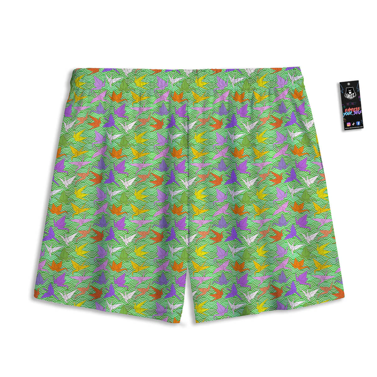 Origami Bird Colorful Print Pattern Mesh Shorts - Image 2