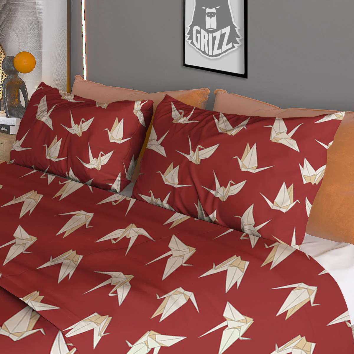 Origami Crane Japanese Print Pattern Duvet Cover Bedding Set - Image 3
