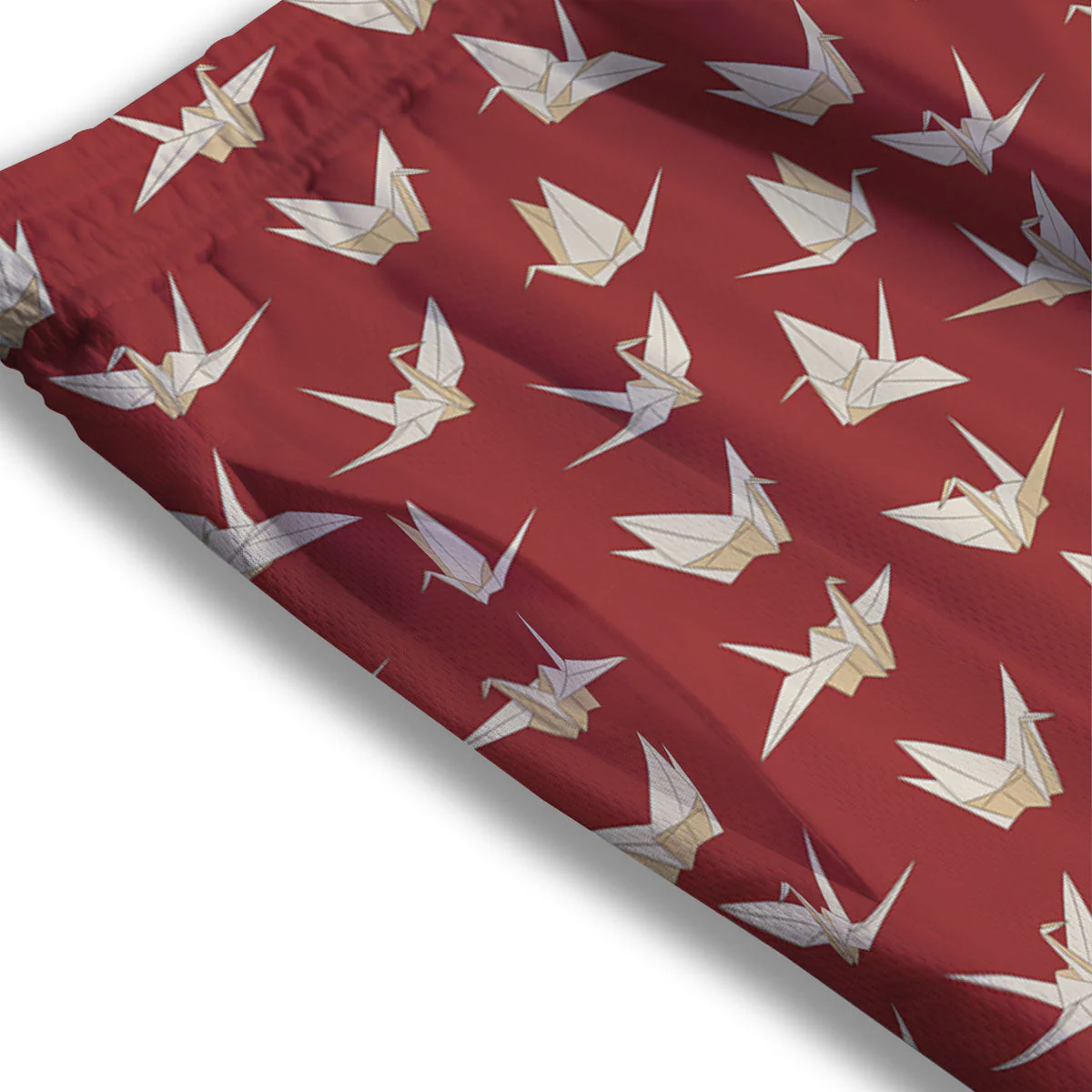 Origami Crane Japanese Print Pattern Mesh Shorts - Image 3
