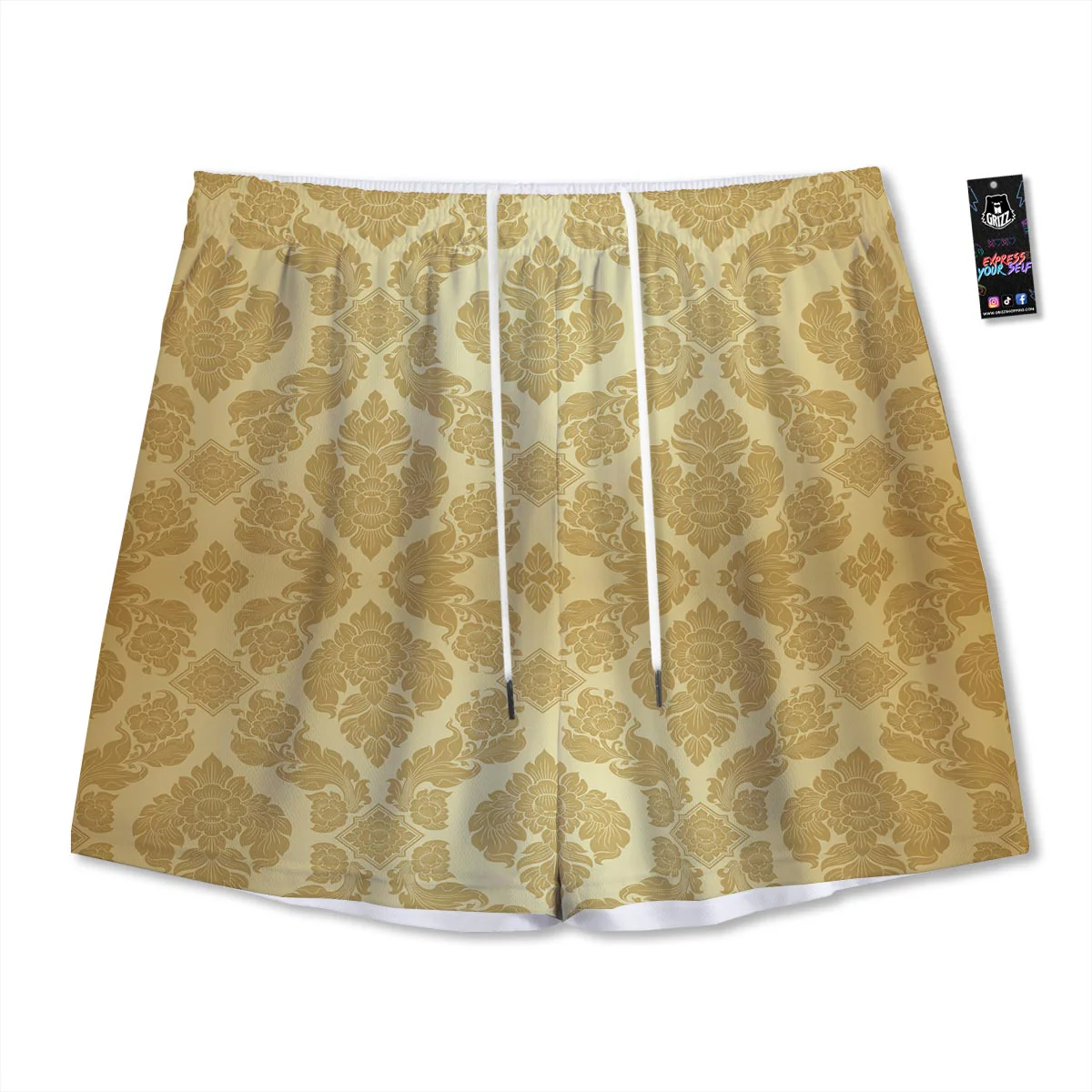 Ornament Thai Print Pattern Mesh Shorts