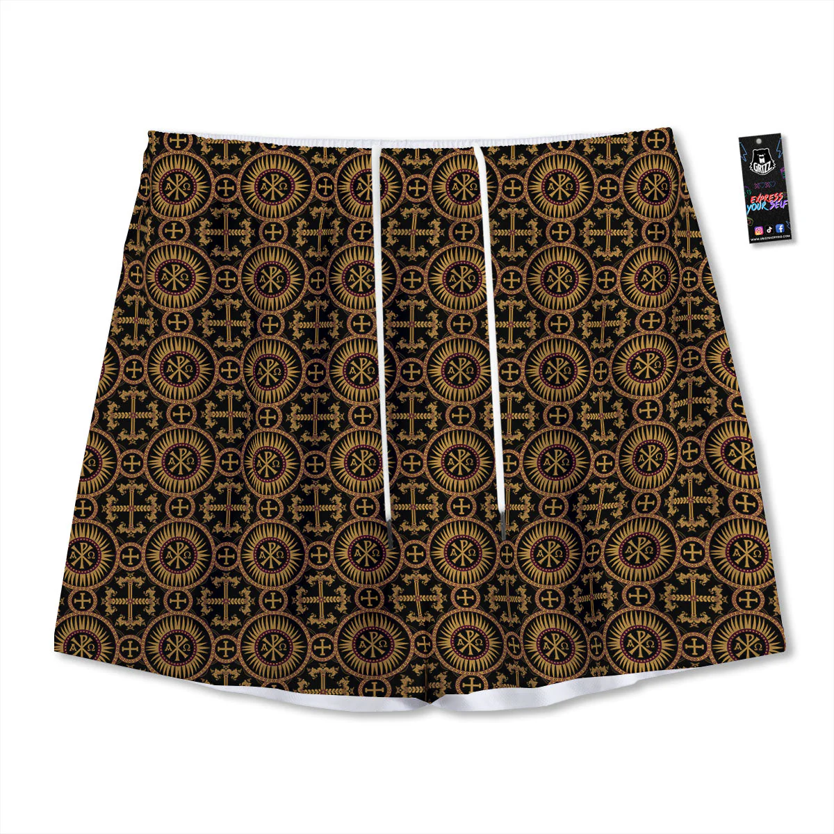 Orthodox Black And Gold Print Pattern Mesh Shorts