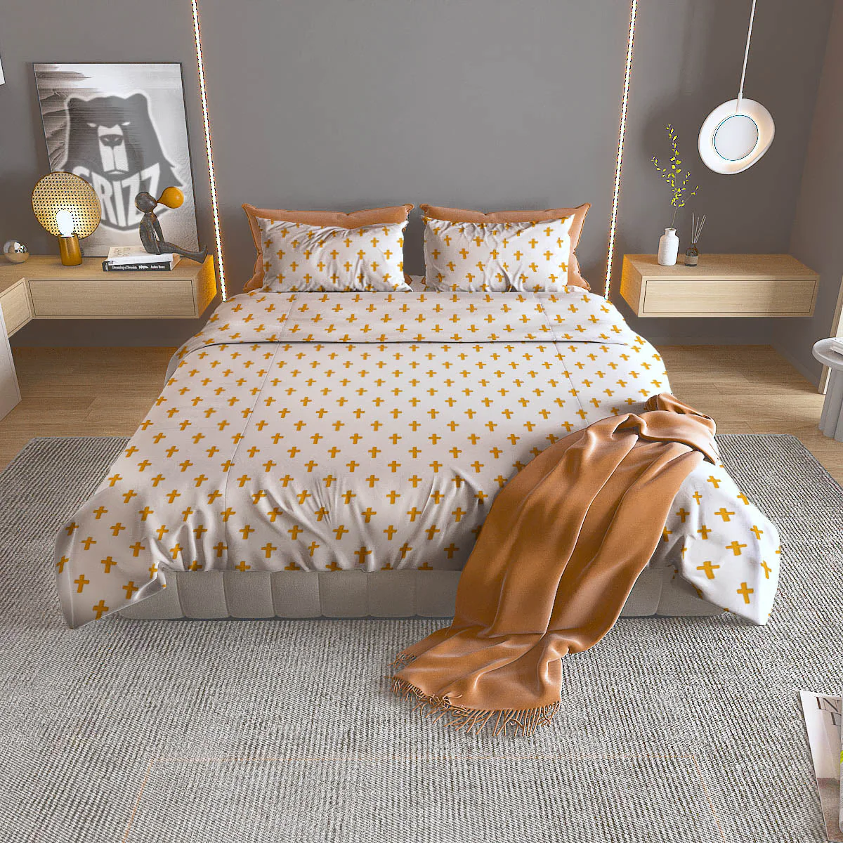 Orthodox Cross Print Pattern Duvet Cover Bedding Set