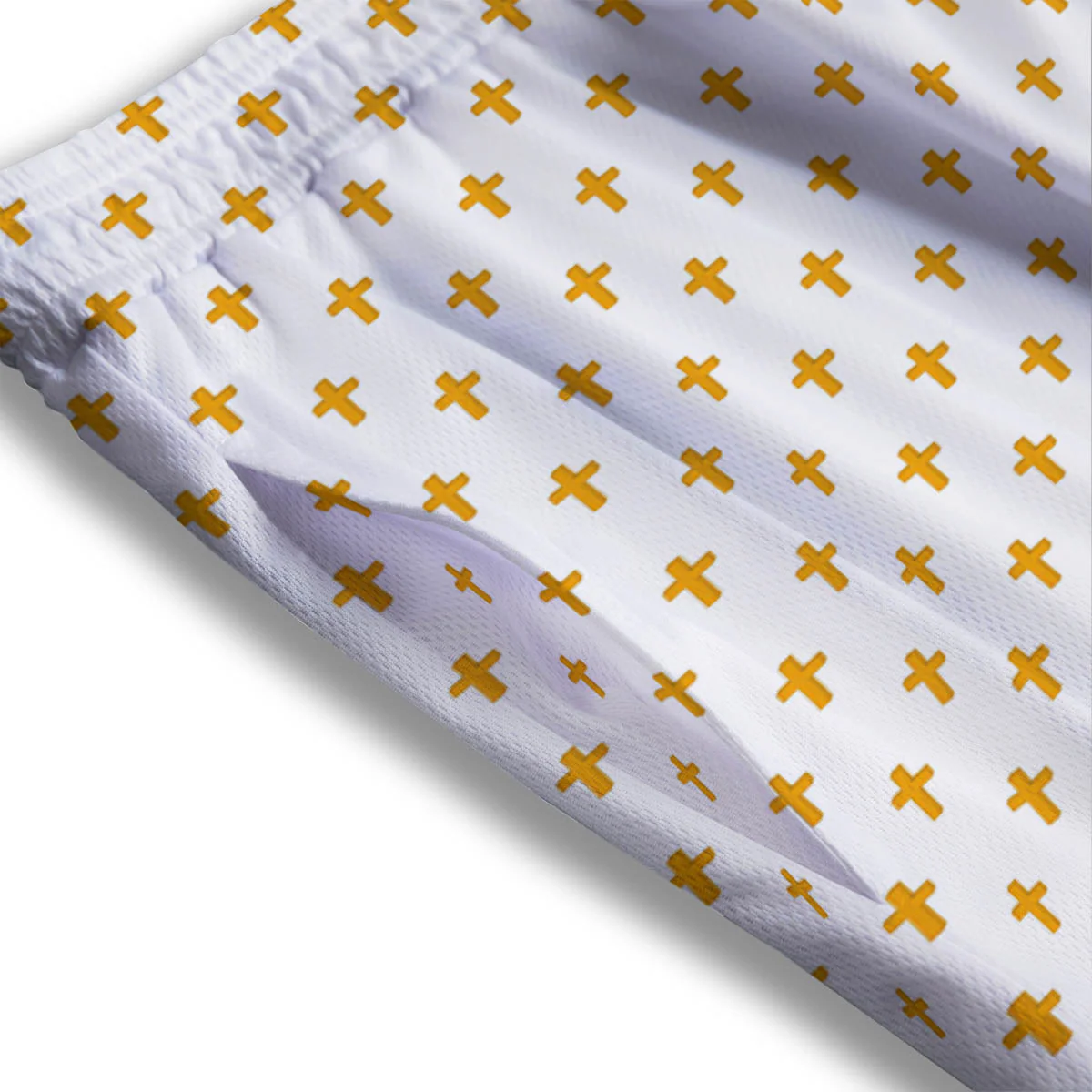 Orthodox Cross Print Pattern Mesh Shorts - Image 3