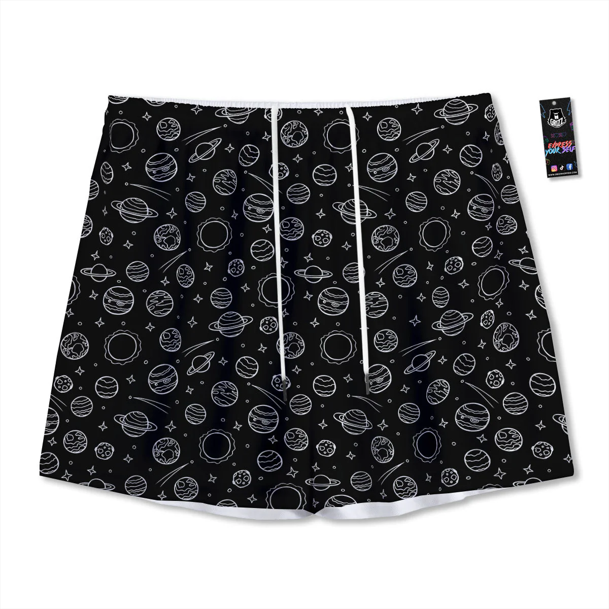 Outer Space Black White Galaxy Print Mesh Shorts