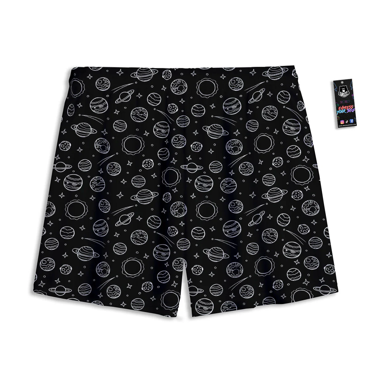 Outer Space Black White Galaxy Print Mesh Shorts - Image 2