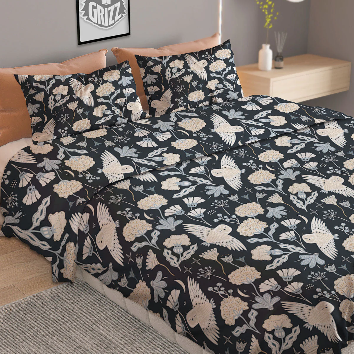 Owl Bohemian Print Pattern Duvet Cover Bedding Set - Image 2