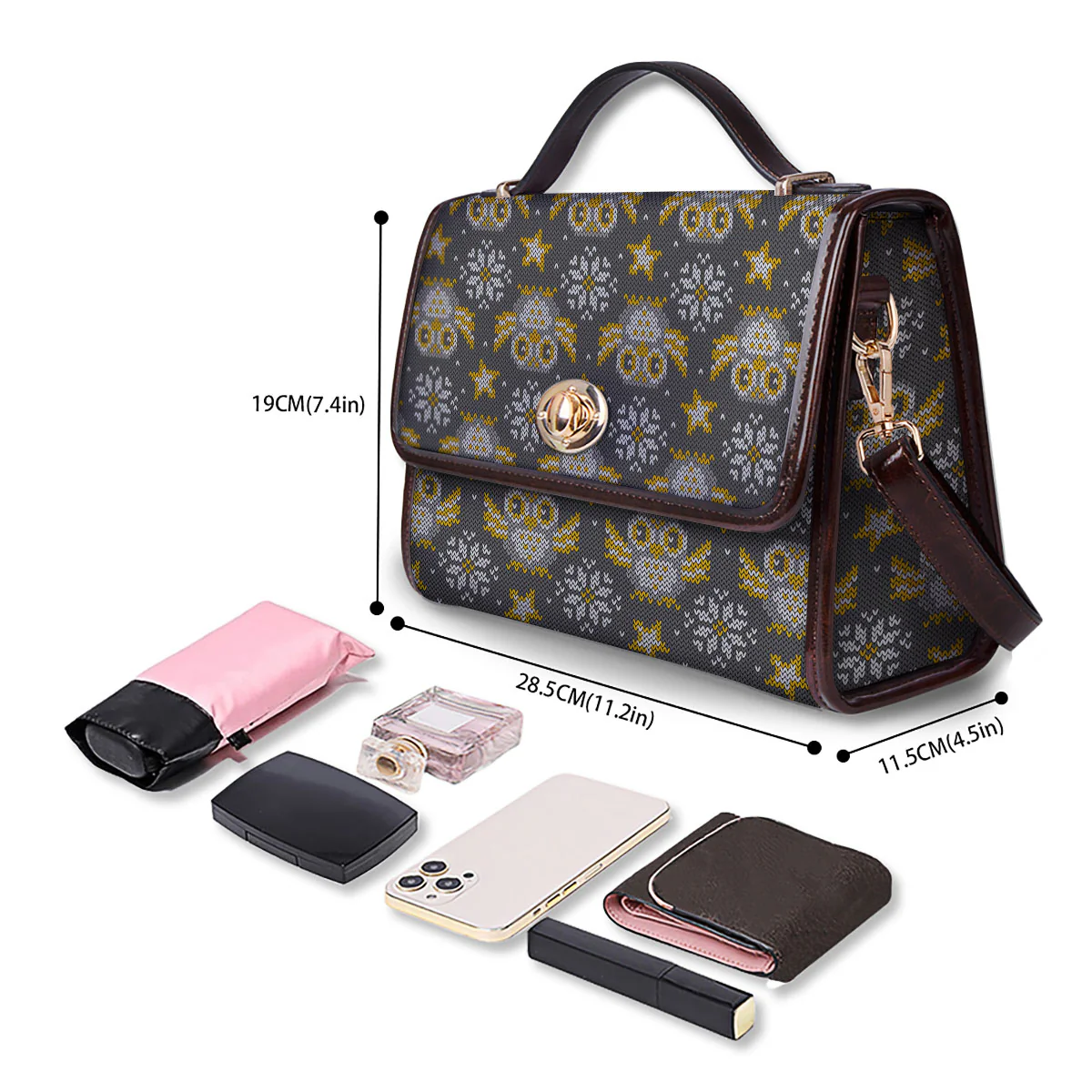 Owl Knitted Print Pattern Women's Satchel Bag - Image 4