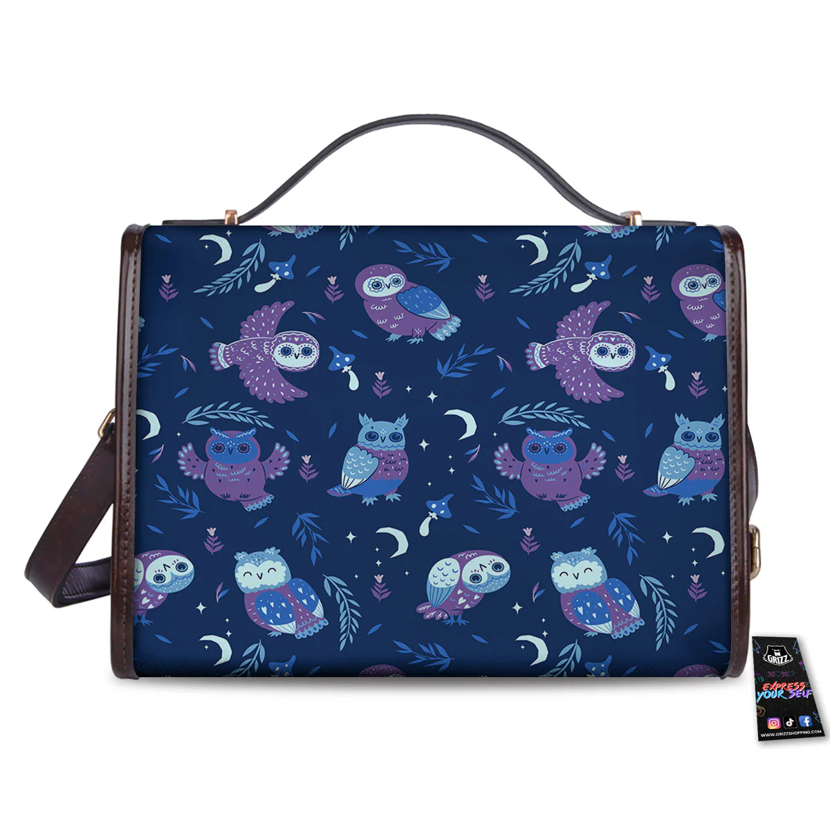 Owl Night Print Pattern Women's Satchel Bag - Image 2