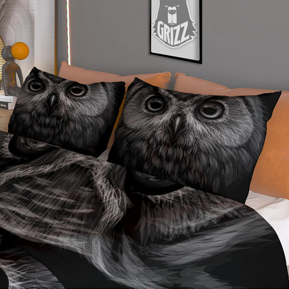 Owl White And Black Print Duvet Cover Bedding Set - Image 3