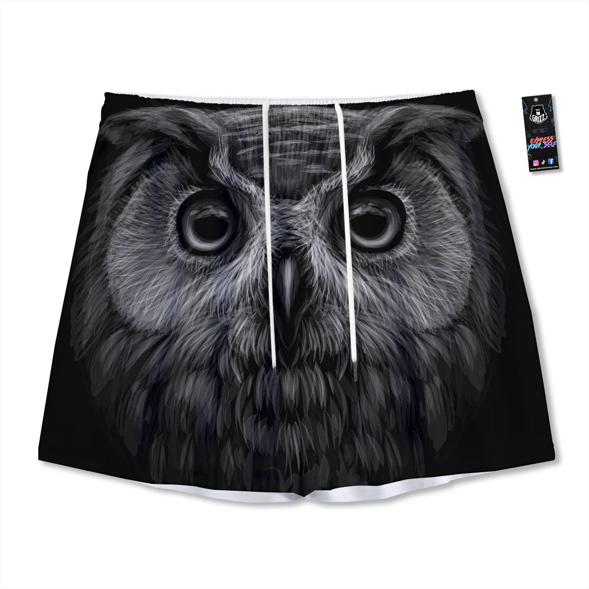 Owl White And Black Print Mesh Shorts