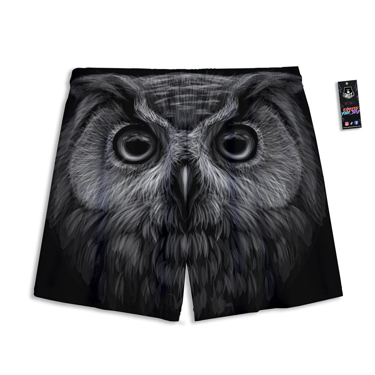 Owl White And Black Print Mesh Shorts - Image 2