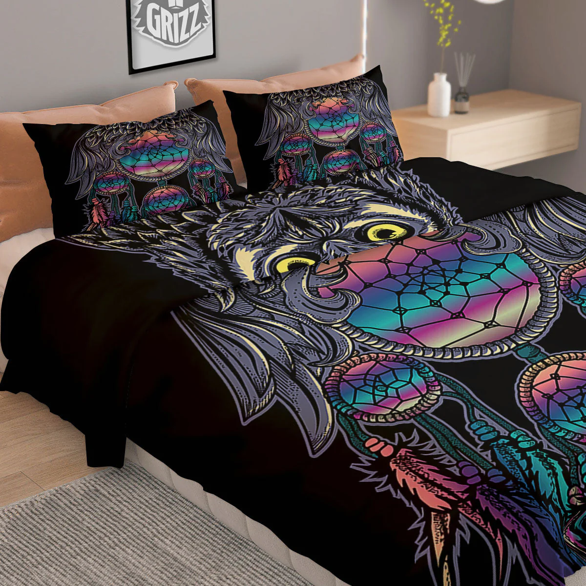 Owl With Dreamcatcher Print Duvet Cover Bedding Set - Image 2