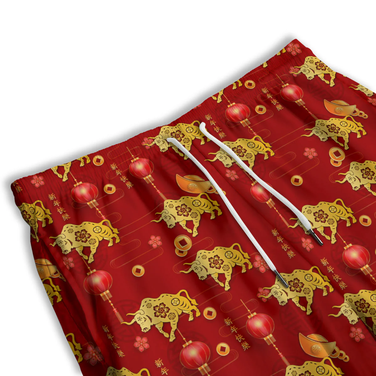 Ox And Chinese New Year Print Pattern Men's Athletic Shorts - Image 3