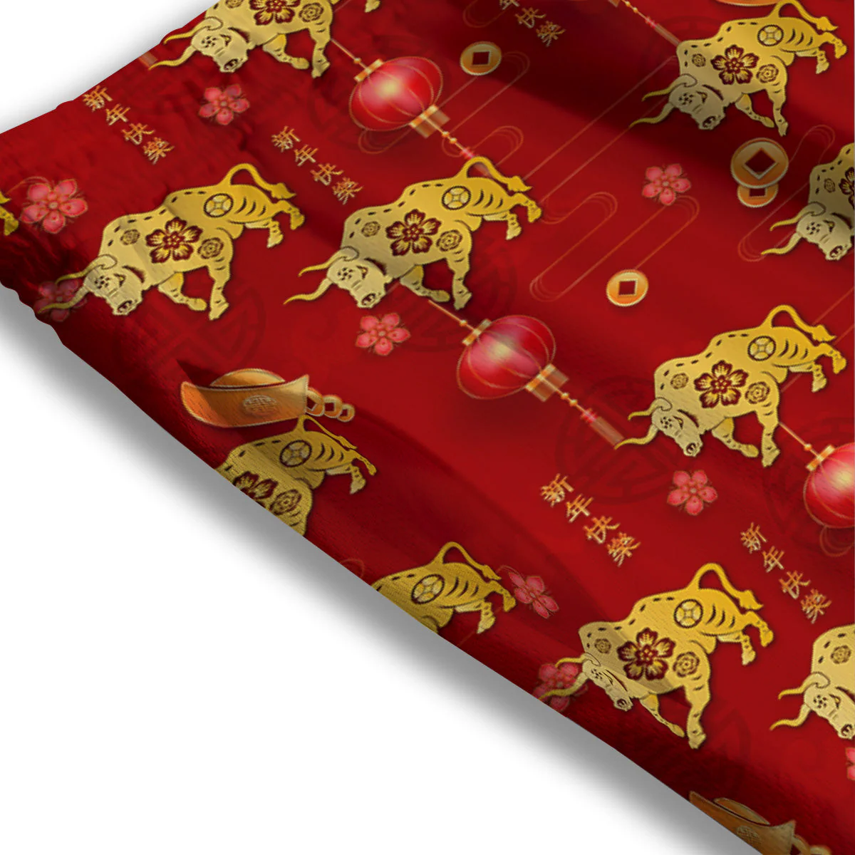 Ox And Chinese New Year Print Pattern Mesh Shorts - Image 3