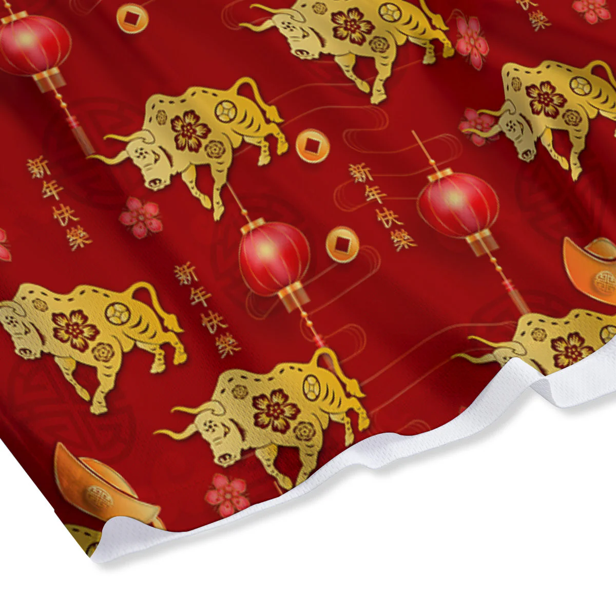 Ox And Chinese New Year Print Pattern Mesh Shorts - Image 4