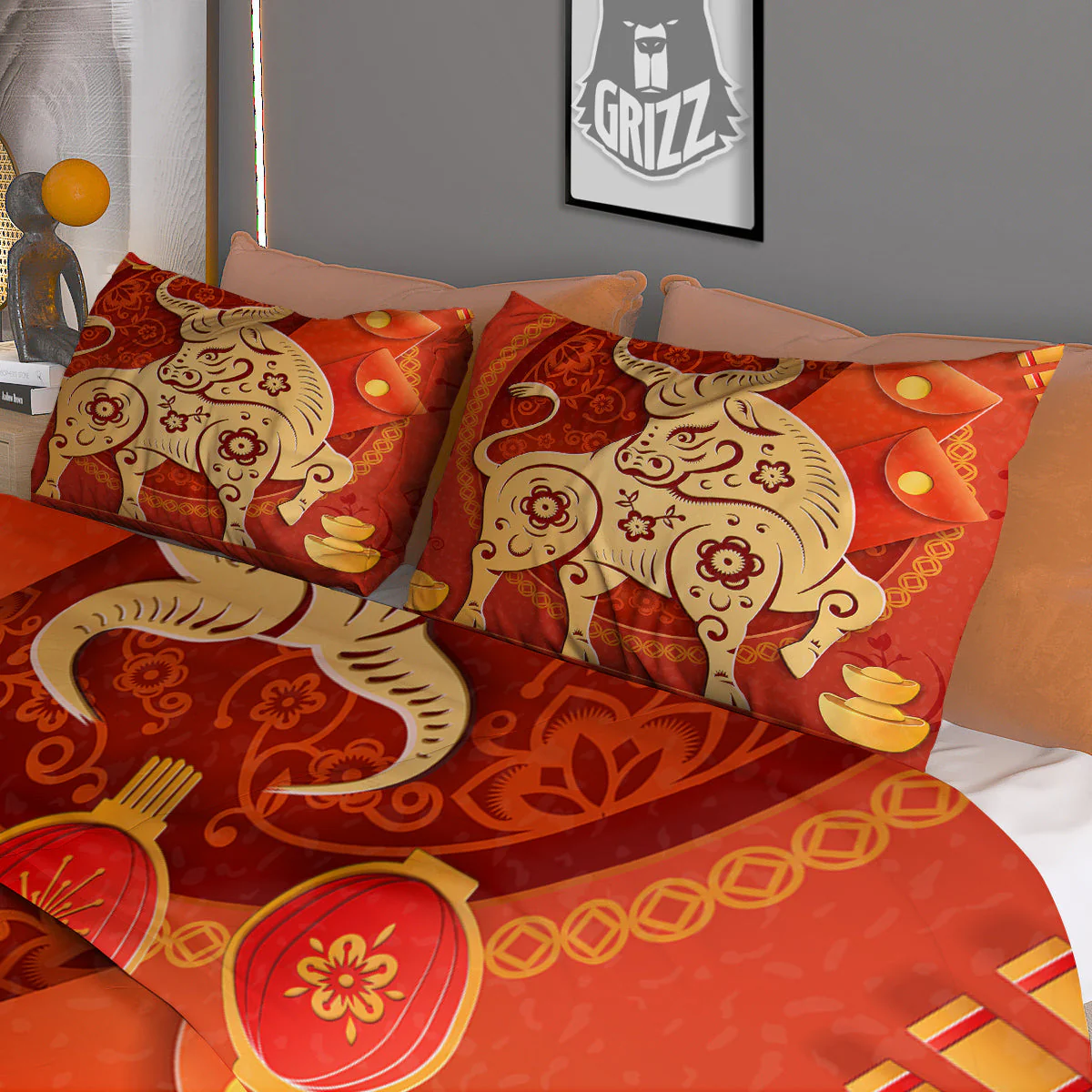 Ox Sign Chinese Horoscope Print Duvet Cover Bedding Set - Image 3