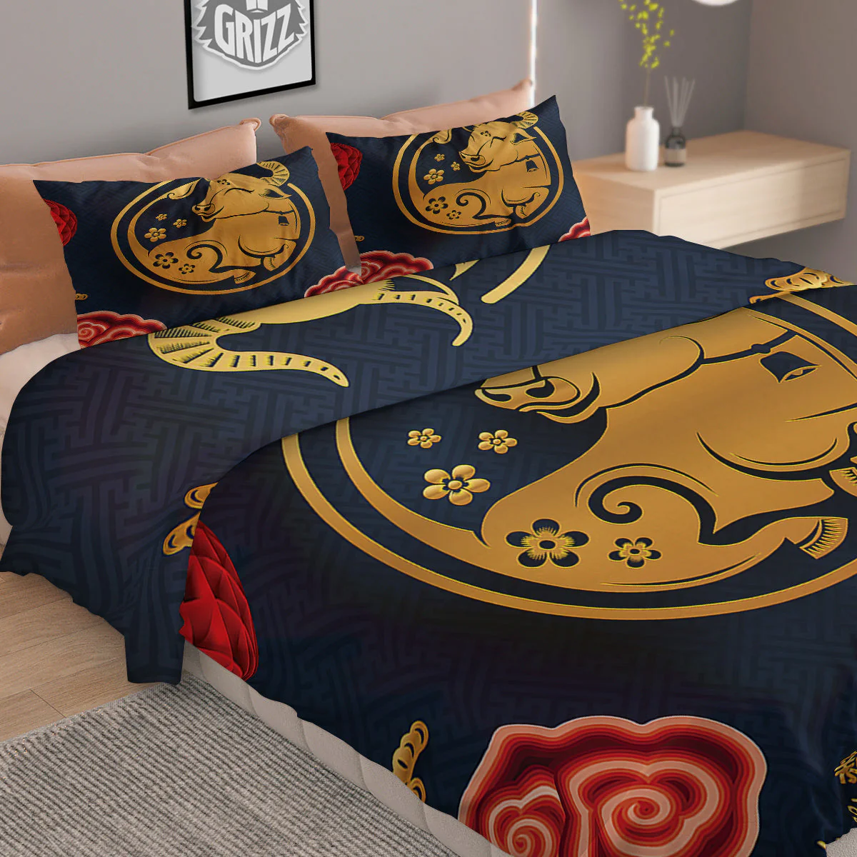 Ox Zodiac Chinese Cute Print Duvet Cover Bedding Set - Image 2
